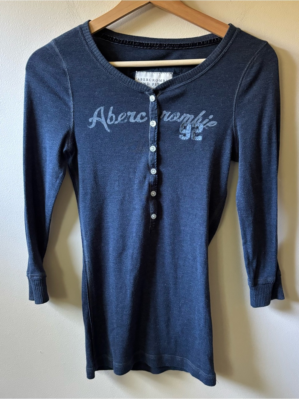 Abercrombie & Fitch Navy Henley Long Sleeve Top